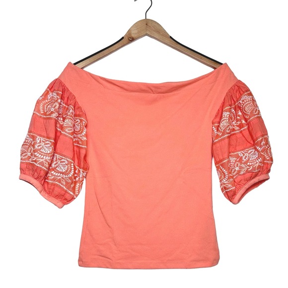 Free People | Women | Rock With It Coral Puff Sleeve Off Shoulder Top | XS - Picture 2 of 13